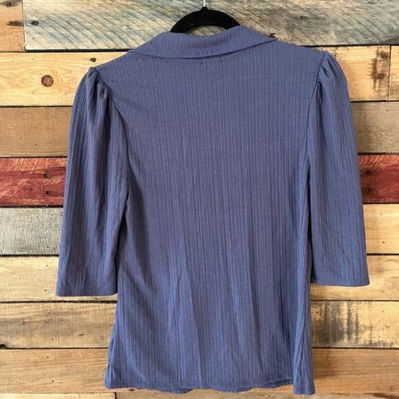W5 Blue Ribbed Collar Top Size Medium‎ - Picture 2 of 8